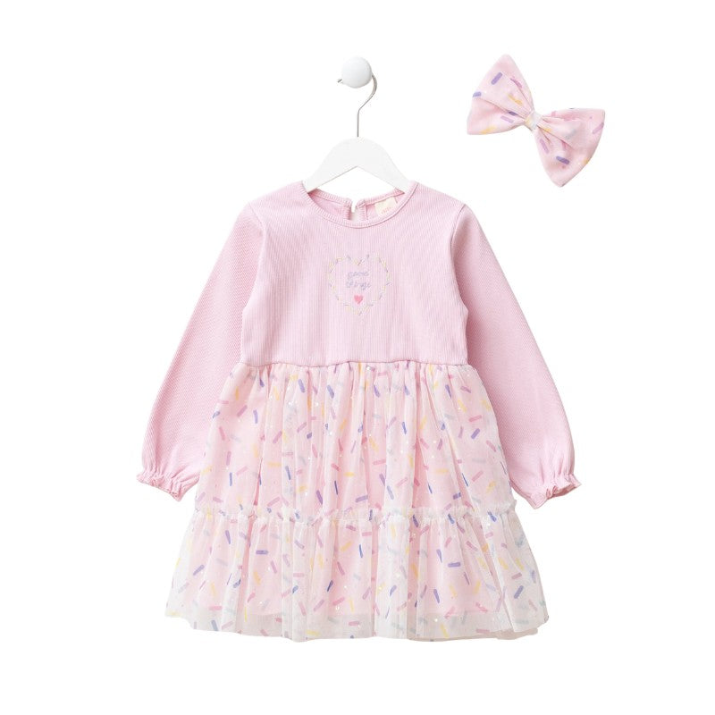 Girls Floral Tulle Dress with Long Sleeves