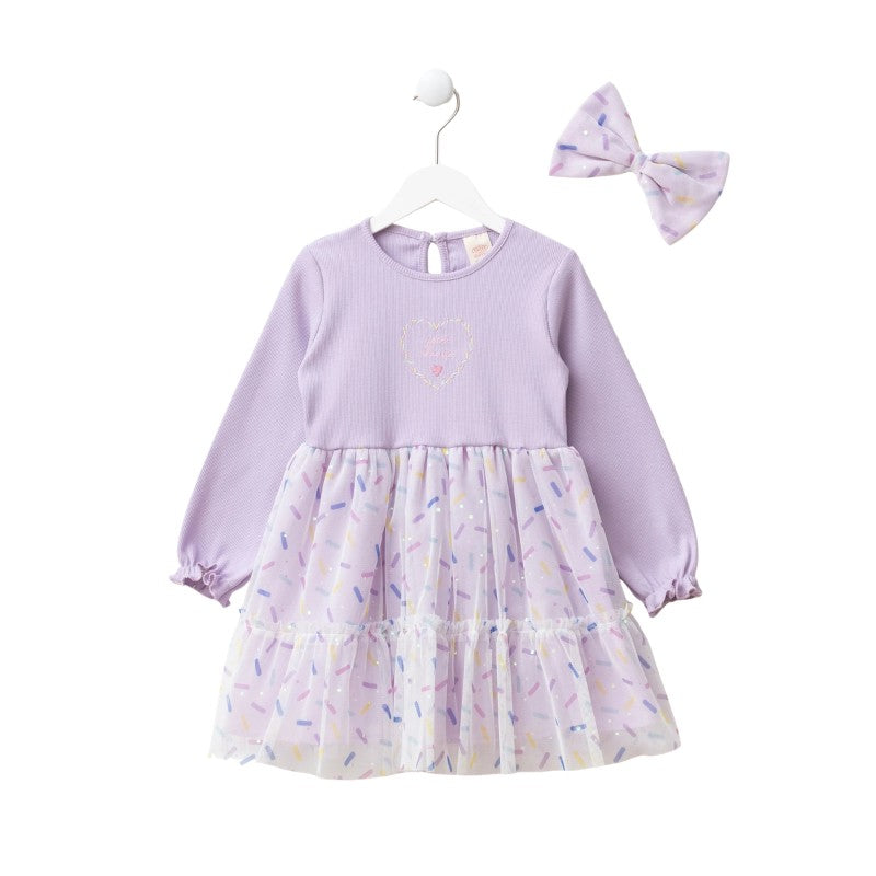 Girls Floral Tulle Dress with Long Sleeves