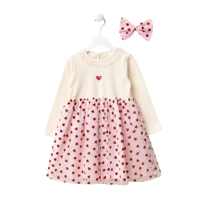 Girls Ivory and Pink Heart Tulle Dress