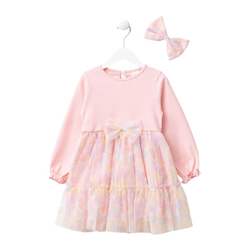 Girls Pink Party Dress with Pastel Tulle Skirt