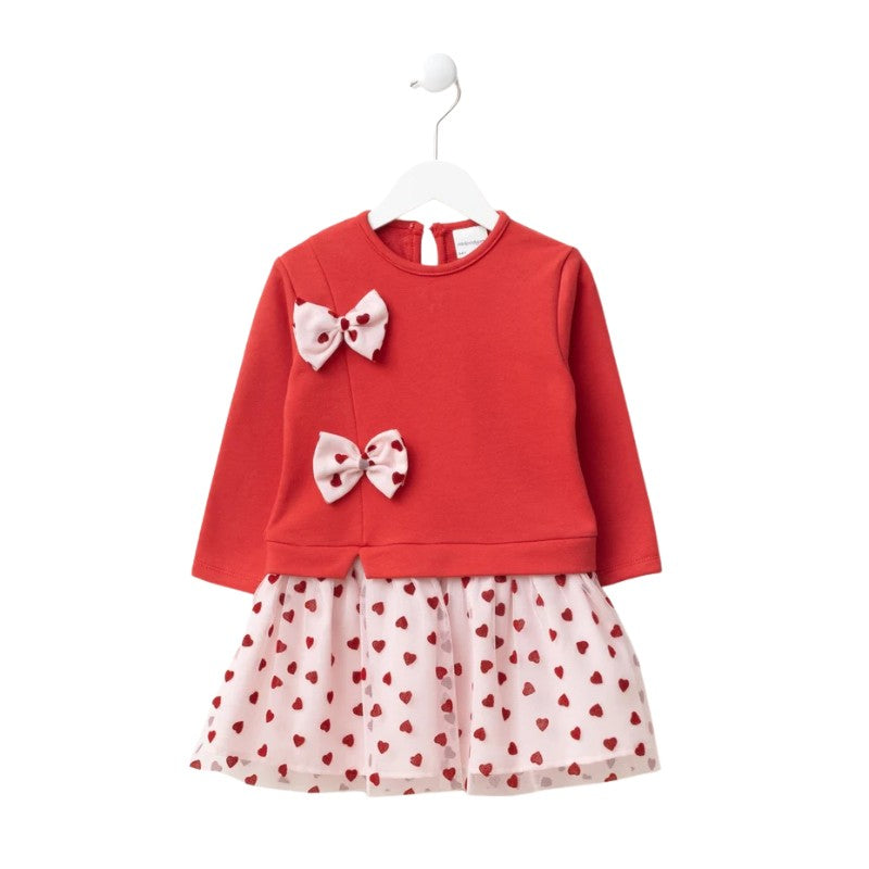 Girls Heart Tulle Dress with Bow Details