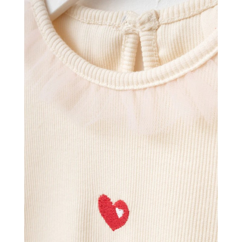 Girls Ivory and Pink Heart Tulle Dress