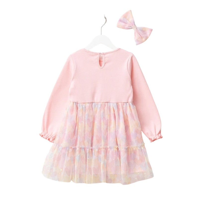 Girls Pink Party Dress with Pastel Tulle Skirt
