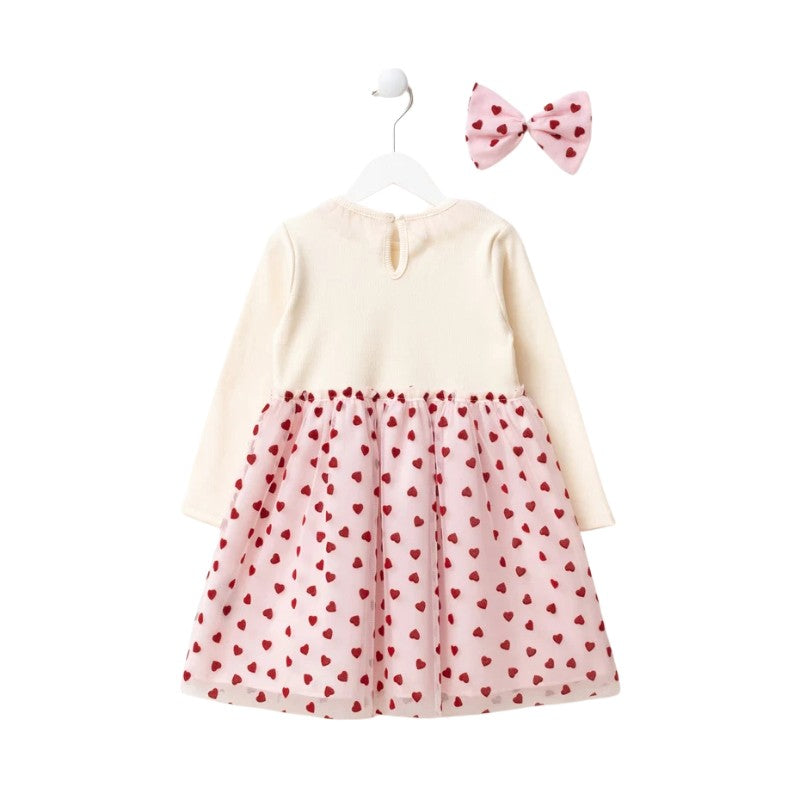 Girls Ivory and Pink Heart Tulle Dress