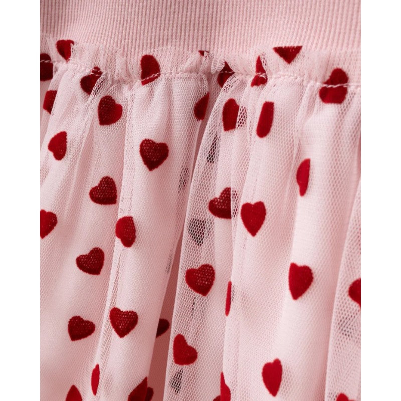 Girls Ivory and Pink Heart Tulle Dress