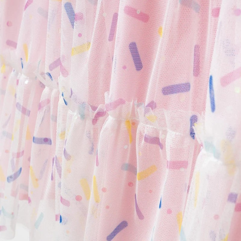 Girls Floral Tulle Dress with Long Sleeves