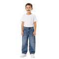 Boy wearing comfortable denim baggy jeans in blue 