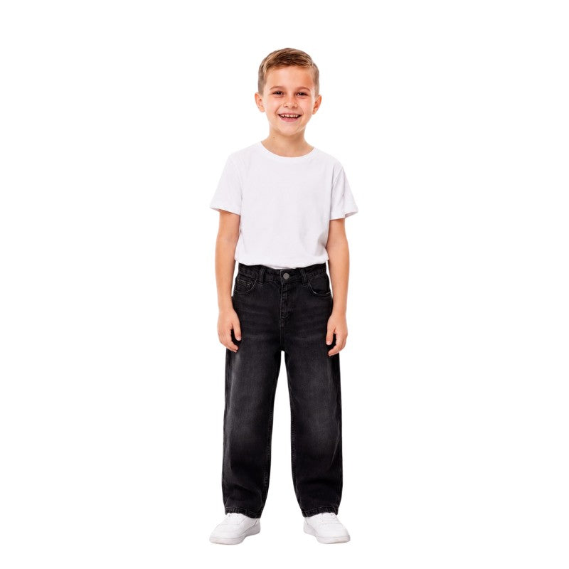 Boy wearing comfortable denim baggy jeans in black
