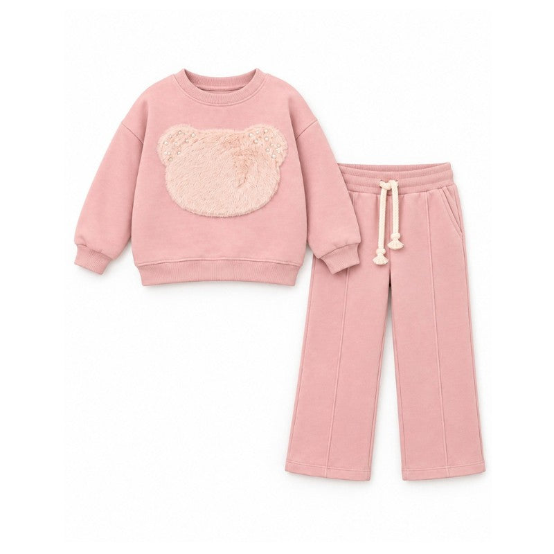 Pink teddy bear fleece sweatshirt and matching pants 