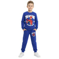 Boy wearing a Spider-Man sweatshirt and matching jogger pants