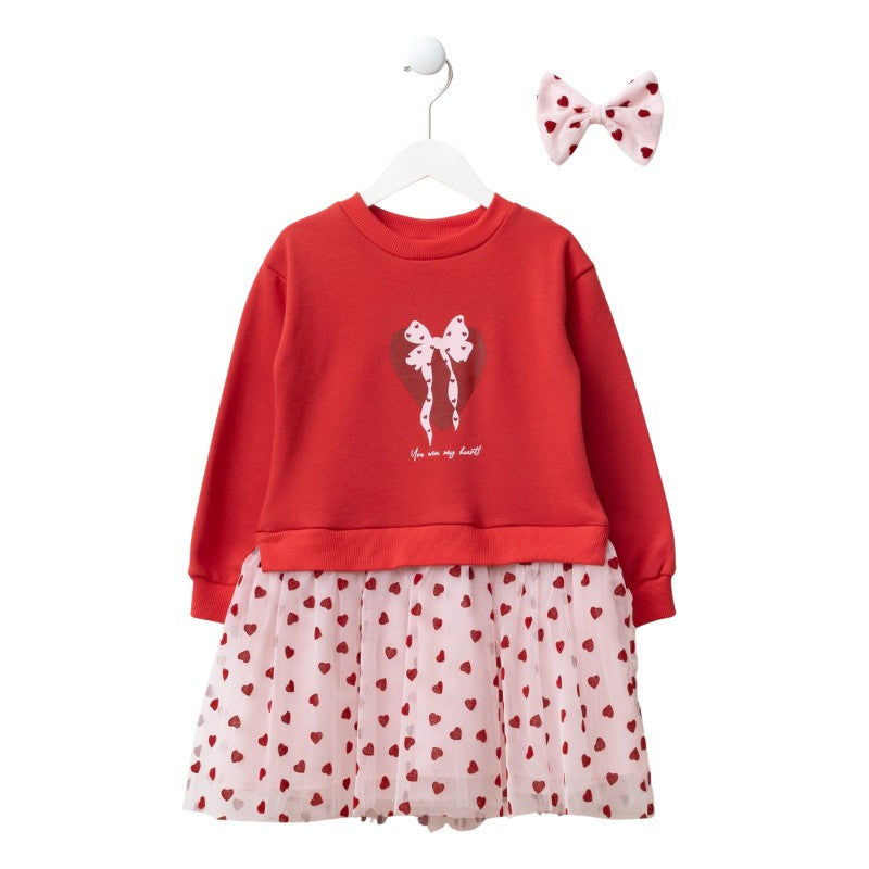 Girls Bow Sweatshirt and Heart Tulle Skirt Set