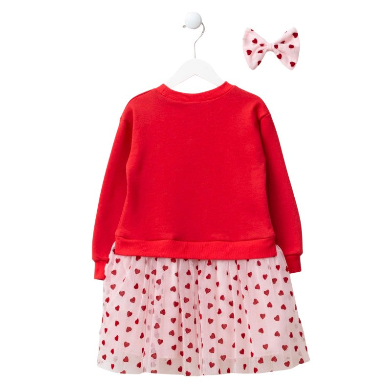Girls Bow Sweatshirt and Heart Tulle Skirt Set