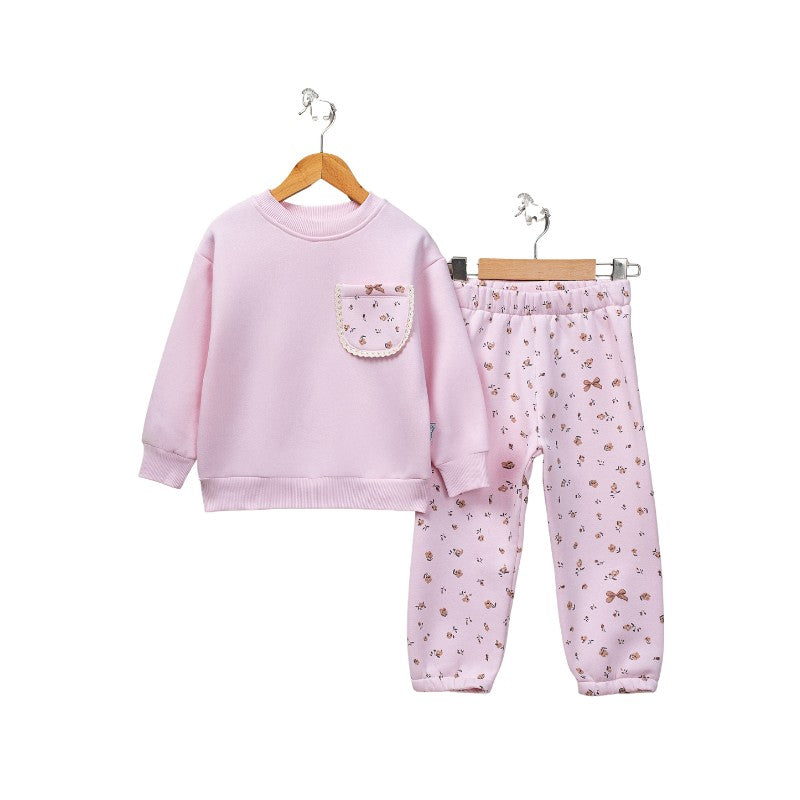  Pink floral pocket sweatshirt and matching printed joggers 
