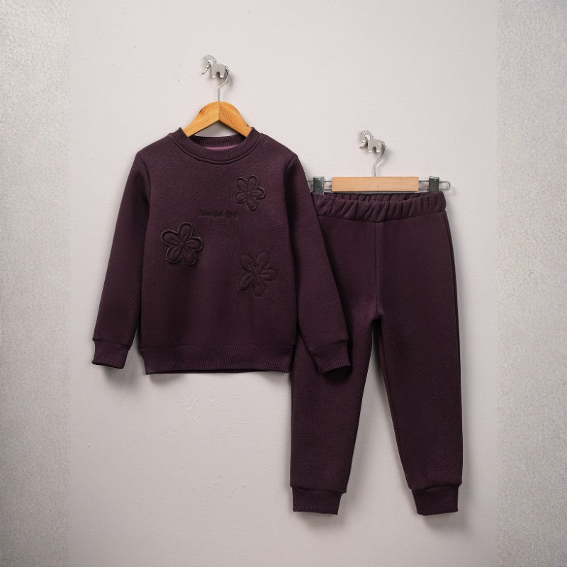 Burgundy floral appliqué sweatshirt with matching jogger trousers 