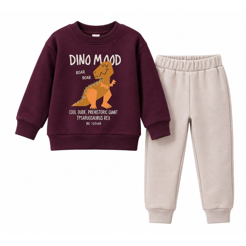 Burgundy dinosaur sweatshirt and joggers 