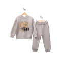 A beige racing sweatshirt and jogger set