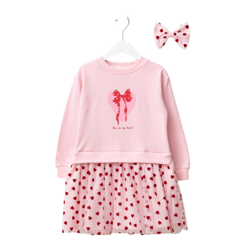 Girls Bow Sweatshirt and Heart Tulle Skirt Set