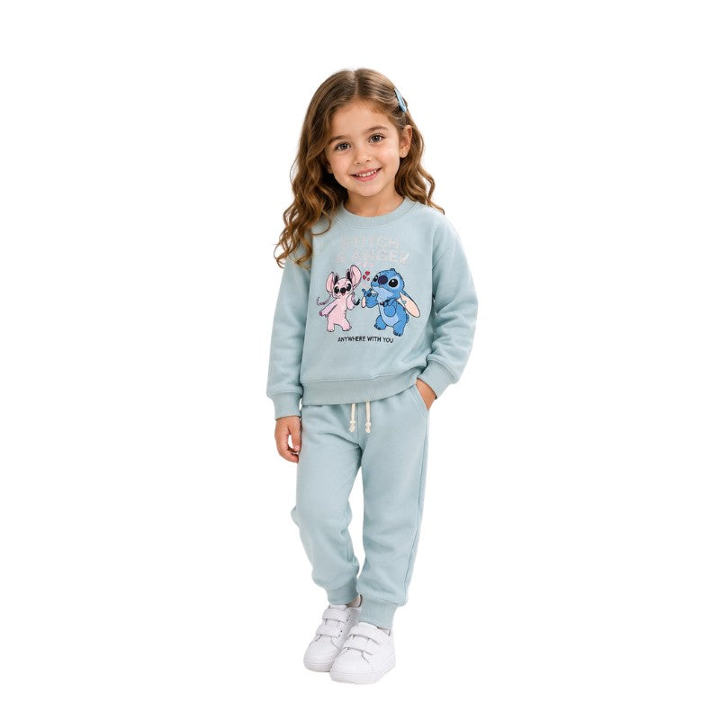 Young girl wearing a Stitch and Angel tracksuit 