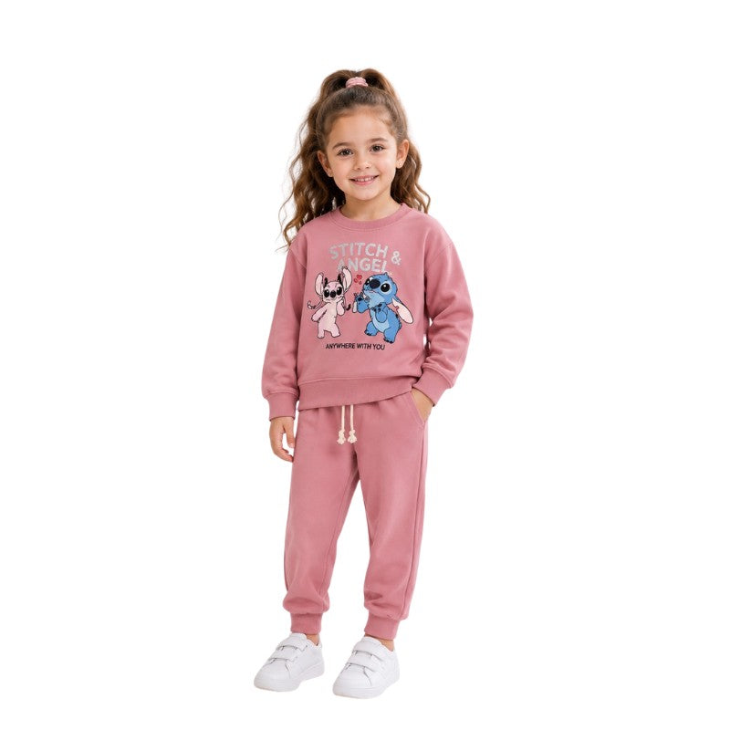 Young girl wearing a Stitch and Angel tracksuit 